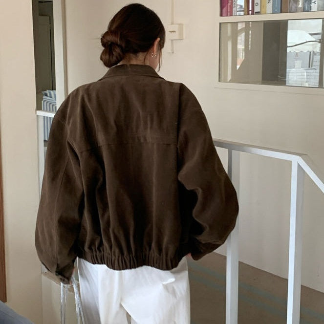 Chic Bomber Zip-Up Short Jacket