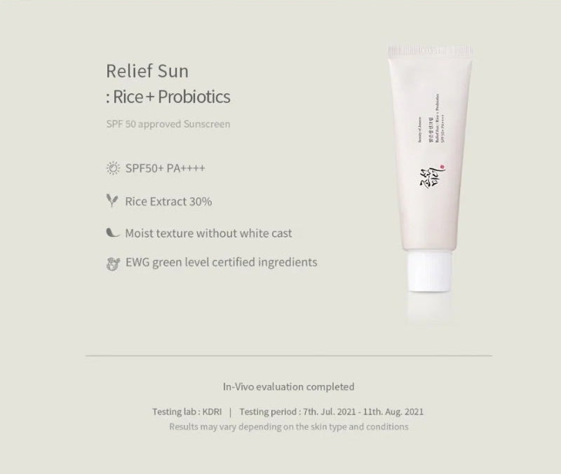 Beauty of Joseon Relief Sunscreen with Rice + Probiotics SPF50+ 50ML
