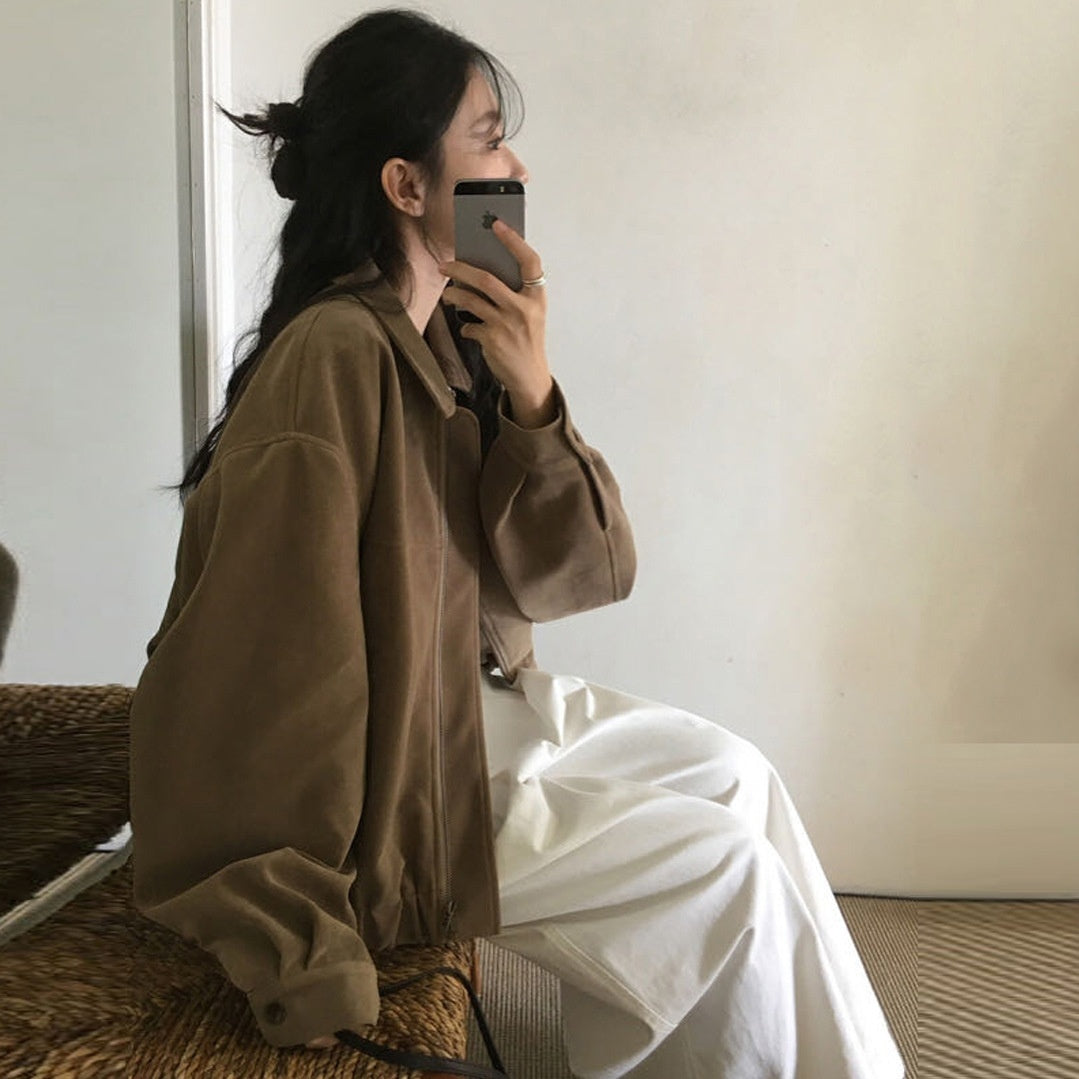 Chic Bomber Zip-Up Short Jacket