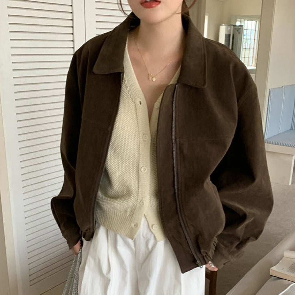 Chic Bomber Zip-Up Short Jacket