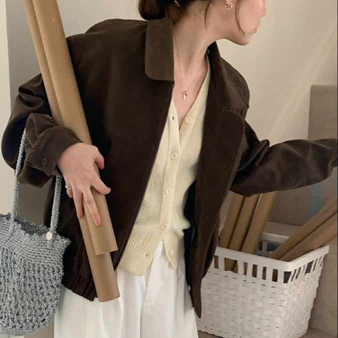 Chic Bomber Zip-Up Short Jacket